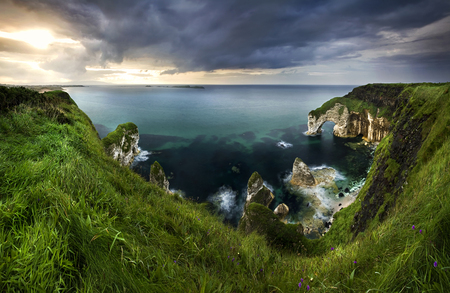 Earth meets Sky - cliffs, grass, ocean, sky