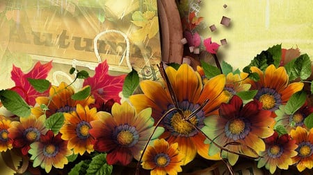 Fall Leaves and Flowers - flowers, fall, autumn, bright, firefox persona, tied, leaves