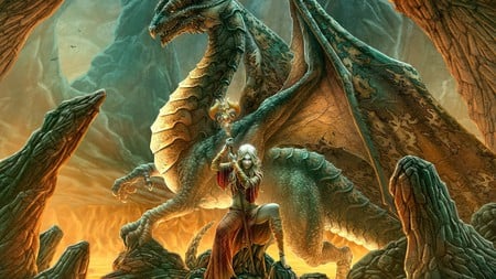 dragon slayer - monster, creature, cgi, warrior, dragon, woman, art