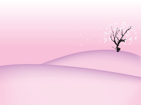 Sakura - hill, pink, sakura, tree, abstract