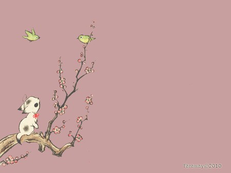 branch - birds, branch, kitty, cat