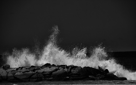 White Wave - b and w, rocky, shore, nature, beautiful, beaches, breaking, waves