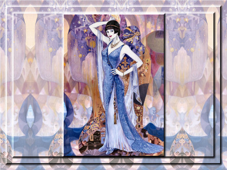 Art Deco Lady F2 - lady, blue, woman, deco, painting, fanciful, beauty, art