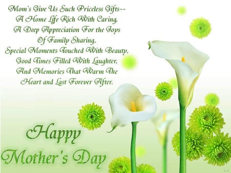 In appreciation - mom, white, calla lillies, beautiful, green, words, mothers day, poetry