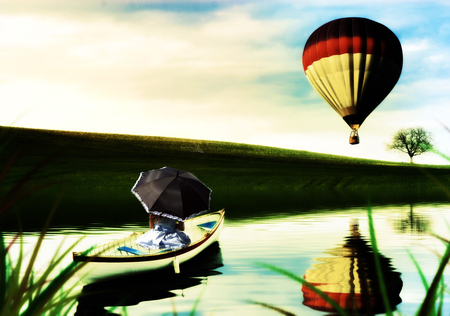 Until we meet again by justmeandmyfashion - boat, sea, umbrella, abstract, ballon