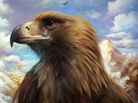 Eagle - abstract, fantasy, eagle, mountains, sky