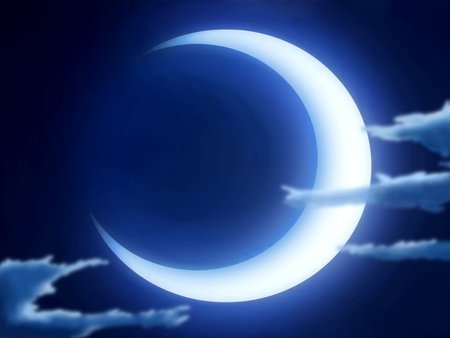 CRESCENT MOON - clouds, crescent, moon, blue, night