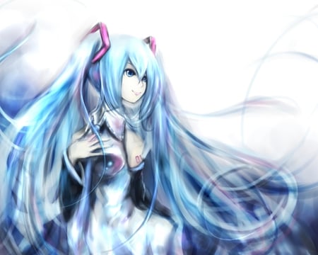 Hatsune Miku - aqua, headset, music, anime girl, wind, white, art, cool, aqua eyes, artistic, hatsune miku, skirt, song, waves, vocaloids, program, vocaloid, beautiful, pink, uniform, diva, beauty, nice, twintail, singer, aqua hair, black, virtual, pretty, idol, anime, miku, cute, girl, cg, hatsune, microphone, headphones, blue, tie, digital, awesome