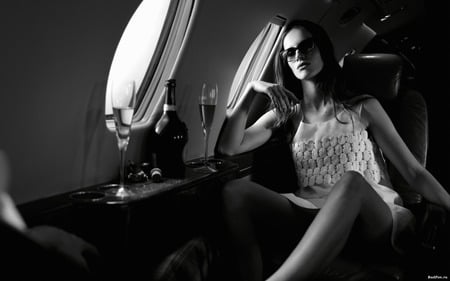 Private Jet - b and w, people, beautiful, models, sexy