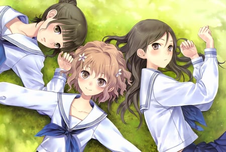 pretty girls - girls, beautiful, kishida mel, cute, hanasaku iroha, sky, matsumae ohana