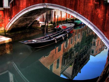 Venezia - reflection, italy, boats, venice, water, bridge