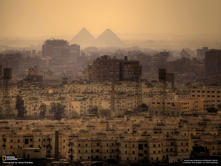 Two Civilizations - civilizations, pyramids, town, cities, old, two, new