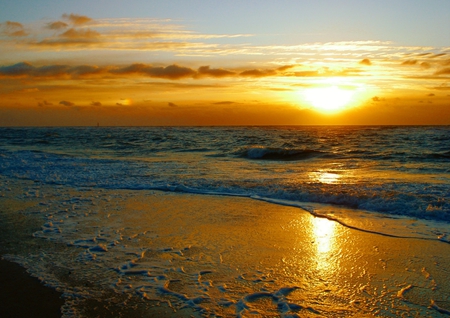 Golden Sea by Dieffi - sky, beach, sunset, nature, sun