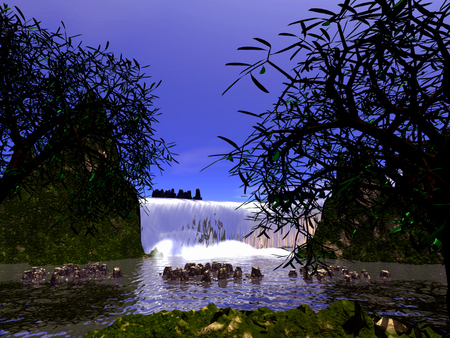 A peak at paradise - nature, lake, water, tree, waterfall