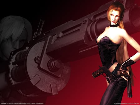 Devil Huntress - fighter, female, gun, hot, girl, blonde, eye, capcom, hair, huntress, style, devil may cry, hd, action, adventure, video game