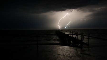 Lightning - rainy, lightning, beach, dark