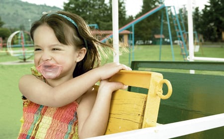 Time for innocence - bubble, kid, childhood, girl, innocence, child, park, joy