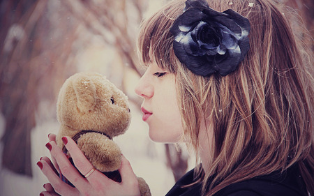 You and i - winter, people, photography, entertainment, bear, model, teddy, kiss, nice