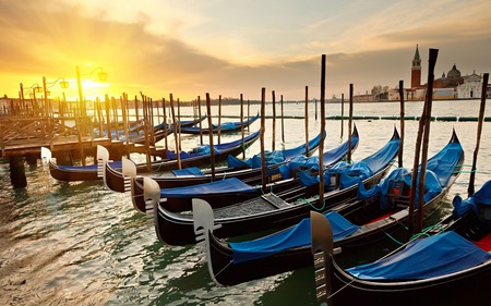 Venice - italy, venice, sun, gondola, architecture, water, sunset