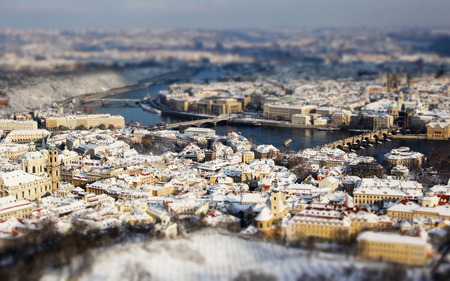 Old Prague - view, houses, landscape, prague, architecture, winter, medieval