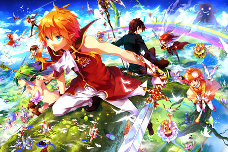 real of fantasy - blade, boy, girl, flying, sky