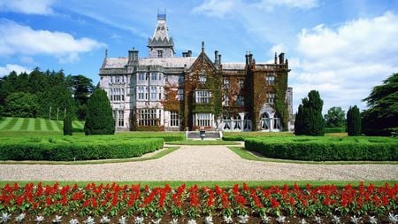 Somewhere in Ireland - entrance, ireland, photo, flowers, garden, sky, clouds, trees, photography, windows, photograph, nature, picture, green, irish, building, wall, wallpaper