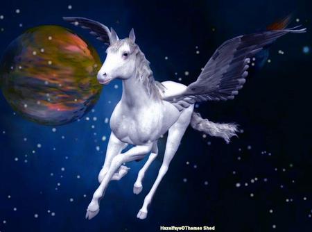 Flying Through Space - stars, horses, animals, planet