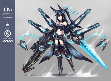 anime - katana, blue eyes, anime, black, black hair