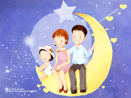 Sweet family - children, family, mother, sweet, moon, father, abstract