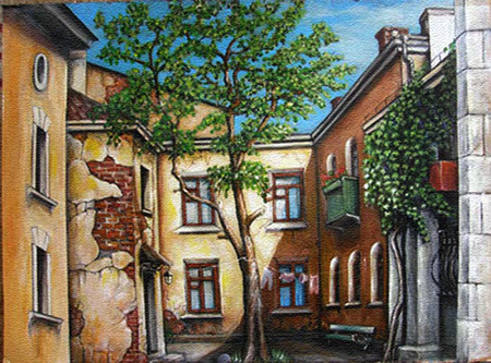 Village painting - village, house, painting, art