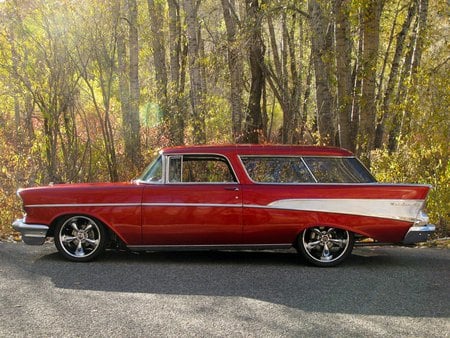 57' Chevy Nomad - hotrod, hot, 1957, chevrolet, rod, nomad, white, red, 57, custom, chevy