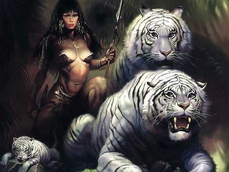 Ken Kelly - fantasy, female, ken kelly, girl, tiger, wild, wildy