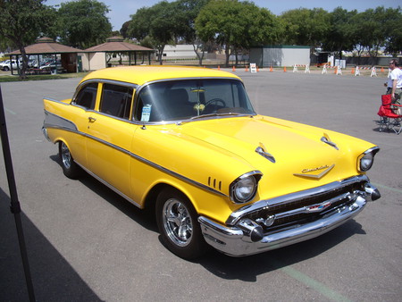 KOOL CHEVY - cars, yellow, autos, hot, cool, chevrolet, outside, car, classic, show, auto, chevy