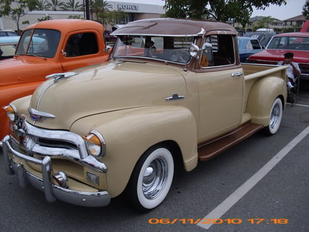 COOL CHEVY TRUCK - outside, chrome, truck, whitewalls, auto, show, trucks, autos, cool, cloudy, classic, streettruck, old