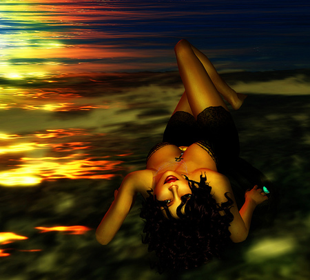 Fashion - woman, passion, ocean, light, fashion, night, waves, abstract, 3d, romance