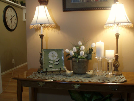 Spring Decor - lamps, interior, flowers, spring, table, house