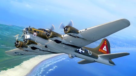  Boeing B-17 Flying Fortress   Thunderbird of another time - ww2, thunderbird, wallpaper, plane, antique, aircraft, flying, fortress, boeing, wwii, b-17, entropy, boeing b-17 flying fortress, 1080i