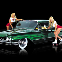 Green car and hot girls