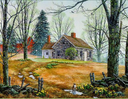 Painting by Fred Swan - fred swan, house, tree, painting, art