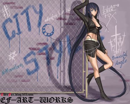 City Style - anime girl, twintails, beautiful, hot, beauty, cool, long hair, awesome, cute, artifacts, art, sexy