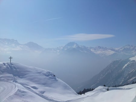 Belalp VS Switzerland - swiss, cross, perfect day, mountain, snow, winter, mountains, switzerland