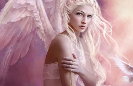 Angel - woman, angel, pretty, pink, wings, blonde