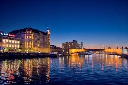 Moscow at night - view, moscow, nice architecture, beautiful, reflected, night, over the water