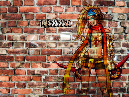 Rikku Graffiti. - final fantasy, brick wall, rikku, x-2