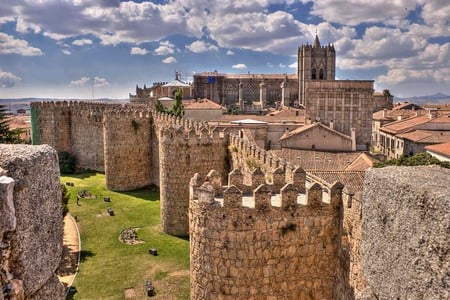 castle walls - clouds, man made, stone, hard, beauty, architecture, nature, cement, castle, sky, building