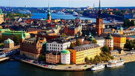 Stockholm - stockholm, beautiful, buildings, architecture, medieval, capital, boats, river, sweden, nature