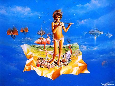 Girl on a magic carpet - sky, carpet, art, girl, blue, sweet, lovely, fantasy