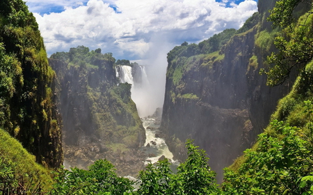 Waterfall - nature, mountain, blue, water, green, waterfall