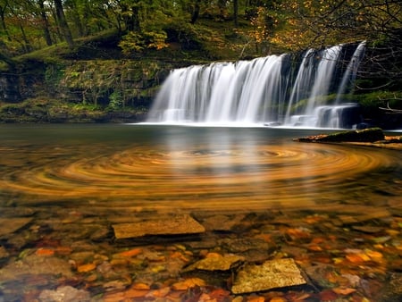 BEAUTIFUL FALLING WATER - falls, forest, pebbles, water, clear, stones