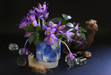 Spring Blues - vase, purple, blue, crocuses, spring, still life